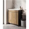 Arredamenti Delmar Delmar Mobile Lavatoio 60x50 in legno Nobilitato Rovere e Grigio con sportello e pilozzo lavabo in resina x lavanderia bagno