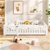 SAOOZBE Letto per bambini da pavimento 90x190cm, letto Montessori con protezione anticaduta e rete a doghe, letto massiccio per bambini per maschi e femmine in legno di pino (Bianco C, 90x190cm)