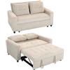 HOMCOM 2-Posti Divano letto 157 x 190 cm con funzione sonno Bianco Crema | Schienale regolabile, con cuscini, aspetto corda, tasca laterale, per soggiorno