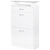HOMCOM Mobile Scarpiera Ingresso 2 Ante Cassetto 60x24x105.5 cm Bianco | 2 Livelli, Ripiano in Vetro, Salvaspazio in Legno, per Corridoio
