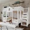 Gojyjqytupo Letto a castello, letto per bambini, due cassetti con ruote, bella finestra | Armadio per scale con 4 scomparti, pino + MDF + compensato, bianco, 90 x 200 cm e 140 x 200 cm
