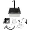 Coniaio Lavello da cucina nero, lavello con rubinetto, orientabile a 360°, 40 x 45 | Lavello da incasso in acciaio inox con dispenser di sapone e cestello scolapiatti - risciacquo efficiente e maggiore comfort