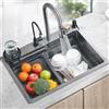 AUQUK Lavello da cucina multifunzione 60 x 45 cm, lavello 1 vassoio in acciaio | Lavello Grande Capacità Con Rubinetto Estraibile, Cesto Scolapiatti, Dispenser Di Sapone, per Hotel, Casa e Commercio