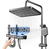 Koeutoze Set soffione e tubo flessibile, sistema doccia con LED, soffione doccia a pioggia 27 x 17,5 cm, ugello e rubinetto aggiuntivi, colonna doccia regolabile con luce d'atmosfera, regolabile in