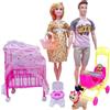 Monetais Set di bambole per famiglie, bambola mobile incinta, papà e 2 bambini | Figure congiunte mobili per giochi educativi e accessori per case delle bambole