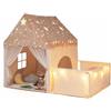 HOMASIS Tenda da Gioco per Bambini con Effetto Luminoso al Buio (Beige) | Casetta 2 in 1 per Bambini dai 3 Anni con Cuscini Soffici, Porte Traspiranti e Luci a Forma di Stella, Recinto