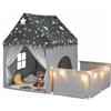 HOMASIS Tenda da Gioco per Bambini con Effetto Luminoso al Buio (Grigio) | Casetta 2 in 1 per Bambini dai 3 Anni con Cuscini Soffici, Porte Traspiranti e Luci a Forma di Stella, Recinto