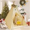 WIRHAO Tenda Teepee per bambini con tappetino imbottito in tela di cotone Teepee per bambini con pompon tenda da gioco per interni per ragazze e ragazzi con stelle luci, borsa per il trasporto