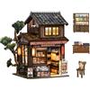 MAKEASY Casa in Miniatura DIY Giapponese con LED, 209 PCS Puzzle 3D Legno, Diorama Bottega Vintage, Book Nook Libreria Decorazione, Modellini da Costruire per Adulti 14+