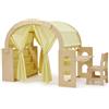 Garvee Tenda da Gioco per Bambini con Scrivania Semicircolare 150x90x100 cm | Tessuto Traspirante, Scrivania e Sedia Integrate, Struttura in Legno, per Giocare, Leggere e Disegnare, dai 3 Anni, Giallo