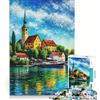 JIANGENNF Puzzle da 1000 pezzi raffigurante un villaggio sul lungolago del Lago di Costanza decorazione murale attività divertenti da fare in casa collezione d'artista belle arti 38x26cm