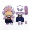 DLAYLQZG 17cm Set vestiti per statuetta for Labubu 7 pezzi, cappello a maglia maglia salopette di jeans scarpe cuffie ciondolo, accessori moda (Style 3)