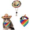 AWOCAN Cappello di paglia per animali domestici, divertente, Sombrero messicano, sciarpa arcobaleno, decorazione per feste di compleanno per piccoli animali domestici, cuccioli, gatti (A)