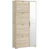 HOMCOM Scarpiera Salvaspazio Slim Alta con Specchio 82x30x168 cm Rovere | 4 Ante a Ribalta, Scarpiera Ingresso, Ripiani Regolabili, 2 Armadietti, 5 Gambe, Porta Scarpe per 16 Paia