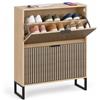 Relaxdays Scarpiera a ribalta, naturale/nera | 2 vani, HLP: 96 x 80 x 24 cm, a righe, stretta, antiribaltamento