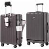 Gelory Valigia trolley a mano valigia cabina leggera rigida con porta bevande, scomparto per laptop e lucchetto TSA, ideale per viaggi e viaggi d'affari, 20 pollici, grigio., Mini, Classico