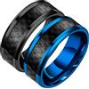 Uloveido Fede nuziale da uomo in fibra di carbonio nera e blu, 8 mm, intarsio in fibra di carbonio, finitura lucida, anelli in acciaio inox, per uomo, fidanzato, taglia 7-10