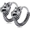 FLHEART Orecchini a cerchio da uomo, gioielli vichinghi, in acciaio inox, stile nordico Fenrir con testa di lupo, piercing per cartilagine, orecchini a cerniera, amuleto norreno, regalo vichingo vintage