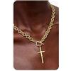 BodyBonita Collana Donna Collane Particolari Catena Chunky Placcato Oro 16k con Toggle Collier Dorata Gioielli Offerta Bigiotteria Necklace con Pendenti Cuore Croce Liscia/Martellata e Trifoglio