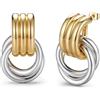 BodyBonita Orecchini Donna a Cerchio Color Oro e Color Argento, con Perni in Argento Sterling 925 Nodo Bicolore Orecchini, Pendenti Graffetta Huggie Statement Earrings Gioielli Donna