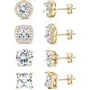 WATEFOER 4 Paia Orecchini in Argento 925 Placcati in Oro 18K con Zirconi | Orecchini a Perno con Scintillanti Diamanti Ippallergenici per Uomo Donna, Orecchini Rotondi Quadrati Set, Regali di Gioielli