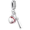 Nbsameng Ciondolo da baseball, in argento Sterling con zirconia cubica 5A, motivo: baseball e palla, compatibile con bracciali Pandora ed europei, portagioie