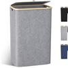 capocica Cesto Portabiancheria Sporca Grande -100L Cesto Biancheria Sporca per Bagno in Bambú con Coperchio, Cesta Panni Sporchi con Manici per Bagno, Lavanderia, Camera da Letto per Salvaspazio-Grigio