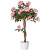 Outsunny Pianta Finta di Rosa da 21 Fiori con Vaso Ø18x90 cm Rosa | Riempito in Cemento e Muschio, Pianta Artificiale Anti-UV, Plastica e Tessuto