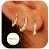 Rajputana 3 Paia Orecchini Donna Argento Orecchini Anallergici Donna Oro Small Silver Huggie Hoop Earring Set Orecchino a Cerchio Piccoli per Fori Multipli