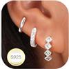 Rajputana 3 Paia Orecchini Donna Argento Orecchini Anallergici Donna Oro Small Silver Huggie Hoop Earring Set Orecchino a Cerchio Piccoli per Fori Multipli