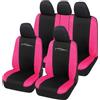 Auto Accessori Lupex - Set 9 Pezzi Coprisedili Auto Universali Racing, Colore Nero Fucsia - Fodere Protezione Sedili Anteriori e Posteriori, Compatibili con Berline e Utilitarie