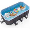 Cycayit Piscina per Cani Grandi Extra Large, Misura Totale con Struttura 290 x 179 x 50 cm, Piscina Rettangolare Pieghevole per Cani, Pareti Rigide, Non Gonfiabile, con Valvola di Scarico, Grigia