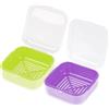 Adorila Confezione da 2 portasapone, piccola custodia da viaggio in plastica con coperchio, contenitore per sapone a prova di perdite, quadrato, verde, viola