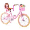 VEVOR Bicicletta per Bambine 20 Pollici Principessa Rosa, per 7-13 Anni | con Cavalletto, Sella Regolabile, Freno Anteriore e Tamburo Posteriore, Cestino, Seggiolino per Bambola e Telaio in Acciaio