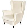 Generic Copripoltrona Con Orecchie Velluto Elasticizzato Antimacchia Antigraffio | Fodera poltrona facile orlo antiscivolo soggiorno antimacchia antigraffio lavabile camera letto ufficio(Cream white)