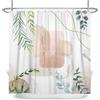 ASDCXZ Tenda da Doccia Boho 180x220 cm, Moderna Arte Astratta Rosa Blocco Verde Foglie Bianche, Tessuto Lavabile per Bagno, in Poliestere, Impermeabile, Antimuffa, con 12 Ganci