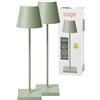SIGOR Nuindie 2.0 - Lampada da tavolo a LED dimmerabile, per interni ed esterni, IP54, resistente agli spruzzi, altezza 38 cm, ricaricabile con USB-C, durata 12 ore, verde salvia