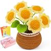 ENCHOL Kit per uncinetto per principianti, kit completo all'uncinetto, bouquet di fiori in vaso, fiori in vaso all'uncinetto, festa della mamma girasole dorato in vaso kit all'uncinetto fai da te con
