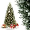 FIVMEN Albero di Natale artificiale con illuminazione da 225 cm, in PVC/PE, realistico, con punte innevate e base in legno, decorazione natalizia