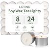 LETINE 24 lumini in 100% cera di soia, 8 ore, bianco, senza profumo | Candele vegane di soia, senza paraffina, involucro in alluminio, combustione pulita, candele tealight per matrimoni