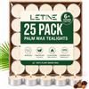 LETINE Natural, 25 lumini, 6 ore, 100% cera di palma, colore bianco | Candele piccole senza paraffina, senza profumo, senza fumo e di lunga durata, per Natale, matrimoni, decorazione per la casa