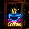 GOMETY Segnalazione luminosa a LED per tazza da caffè, grande, Coffee Neon Sign con interruttore regolabile e catena sospesa, segnale luminoso del caffè, funzionamento USB, 43 x 33 x 2 cm, per Coffee Shop