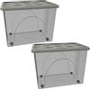 COSE DA CASA 2 Box Contenitore con Coperchio e 4 Ruote Grande cm 60x40x45 Portaoggetti 80 LT STORAGE Salvaspazio Sovrapponibile scatola Organizer Multiuso organizzazione Casa Bagno Ufficio
