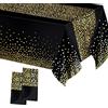 YAAVAAW 2 tovaglie usa e getta da 137 x 274 cm, motivo a pois neri e oro, per Halloween, feste, coriandoli, in plastica, colore nero, per picnic, Halloween, matrimoni, Natale, feste di compleanno