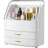 unbholkk Organizer per trucchi, contenitore trasparente con coperchio, 3 cassetti, organizer per bagno, bagno, cassettiera, ufficio, bianco
