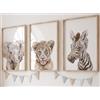 Eviepops Prints Quadri Cameretta, Poster Da Parete, Stampe Da Parete A4 | Acquerello con zebra, elefante e leone, colori delicati per la cameretta e la camera dei bambini, regalo per baby shower