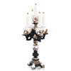 QLFJ-FurDec Portacandele Nero, Candelabro Ornamento Teschio con 5 Braccia, Gotico Halloween Teschio Statua di Resina, Spaventoso Tealight Scheletri Porta Candele per la Decorazione Della Casa, Soggiorno