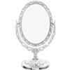 Alipis Specchio da trucco vintage, ovale, con funzione girevole, filigrana, motivo floreale, piccolo specchio per comò e viaggi, argento da abs e vetro