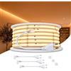 Ralertreik Striscia LED al neon COB 220 V, 520 LED/m, 14 W/m, taglio 10 mm, 50 metri, IP67 con spina, nastro adesivo 3M, luce al neon LED flessibile, per interni ed esterni (2700 K, luce calda)