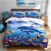 BNREDA Copripiumino tartaruga 135x200,Set di biancheria da letto con animali marini 3D,con motivo a delfino, pesce tropicale, corallo, per adulti e bambini (Mondo Sottomarino B, 135 x 200 cm)